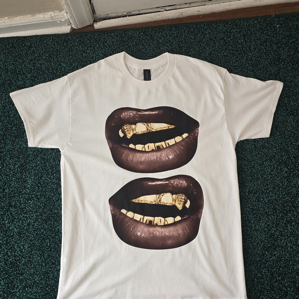 Gildan White T-Shirt with Gold and Brown Graphic